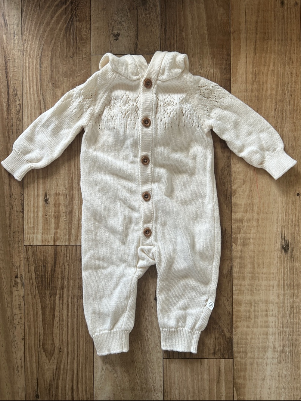 Cream Knitted Hooded Baby One-Piece Footie size 6 months